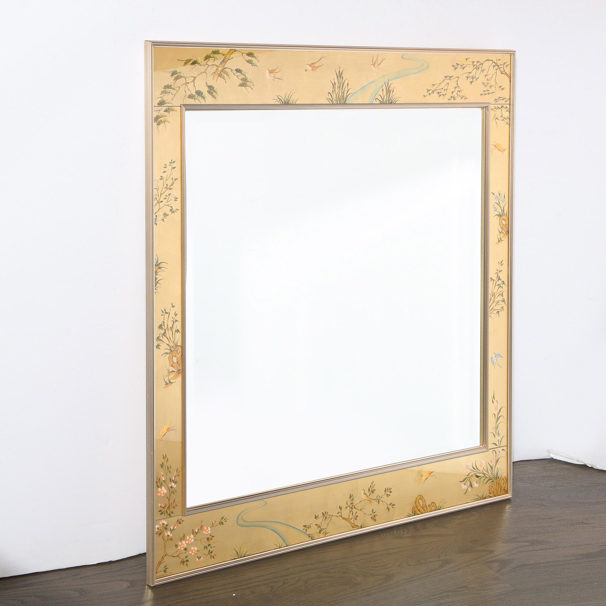 Mid-Century Modern Large Scale La Barge Hand Painted Églomisé Chinoiserie Mirror 1