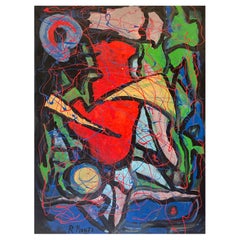 Mid-Century Modern Large Scale Signed Abstract Oil on Canvas Painting / Art