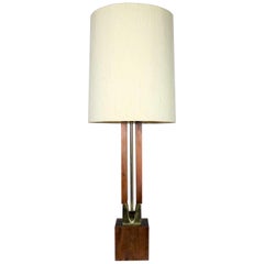 Mid-Century Modern Large Scale Walnut 
Brass Lamp Attributed to Laurel Lamp Mfg