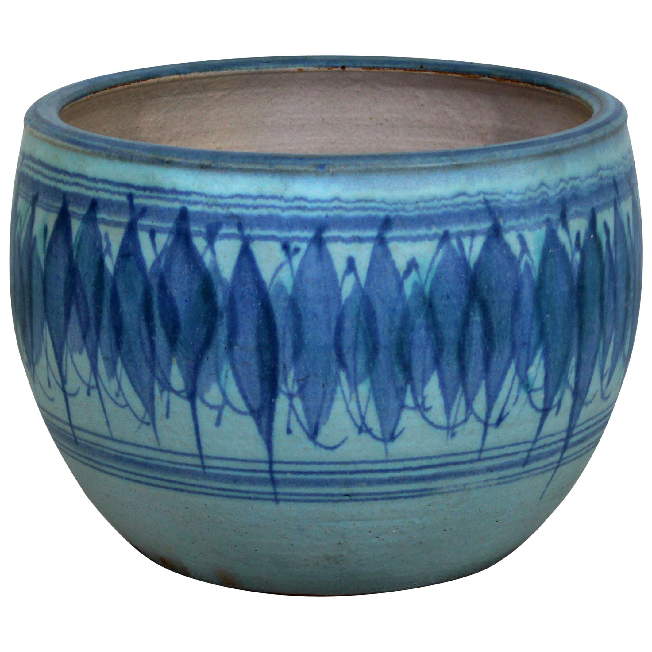 Mid-Century Modern Large Signed J.T. Abernathy Blue Glazed Ceramic Pot, 1960s