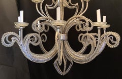 Mid-Century Modern Large Silver Leaf Crystal Beaded 12-Light Baguès Chandelier