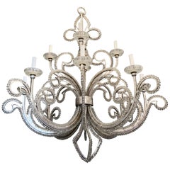 Mid-Century Modern Large Silver Leaf Crystal Beaded 12-Light Baguès Chandelier