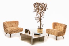 Große Sessel ohne Armlehne aus Butterscotch-Peruanischem Alpaka, Moderne der Mitte des Jahrhunderts