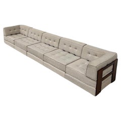 Vintage Mid-Century Modern Large Sofa, Wood and Orignal Upholstery