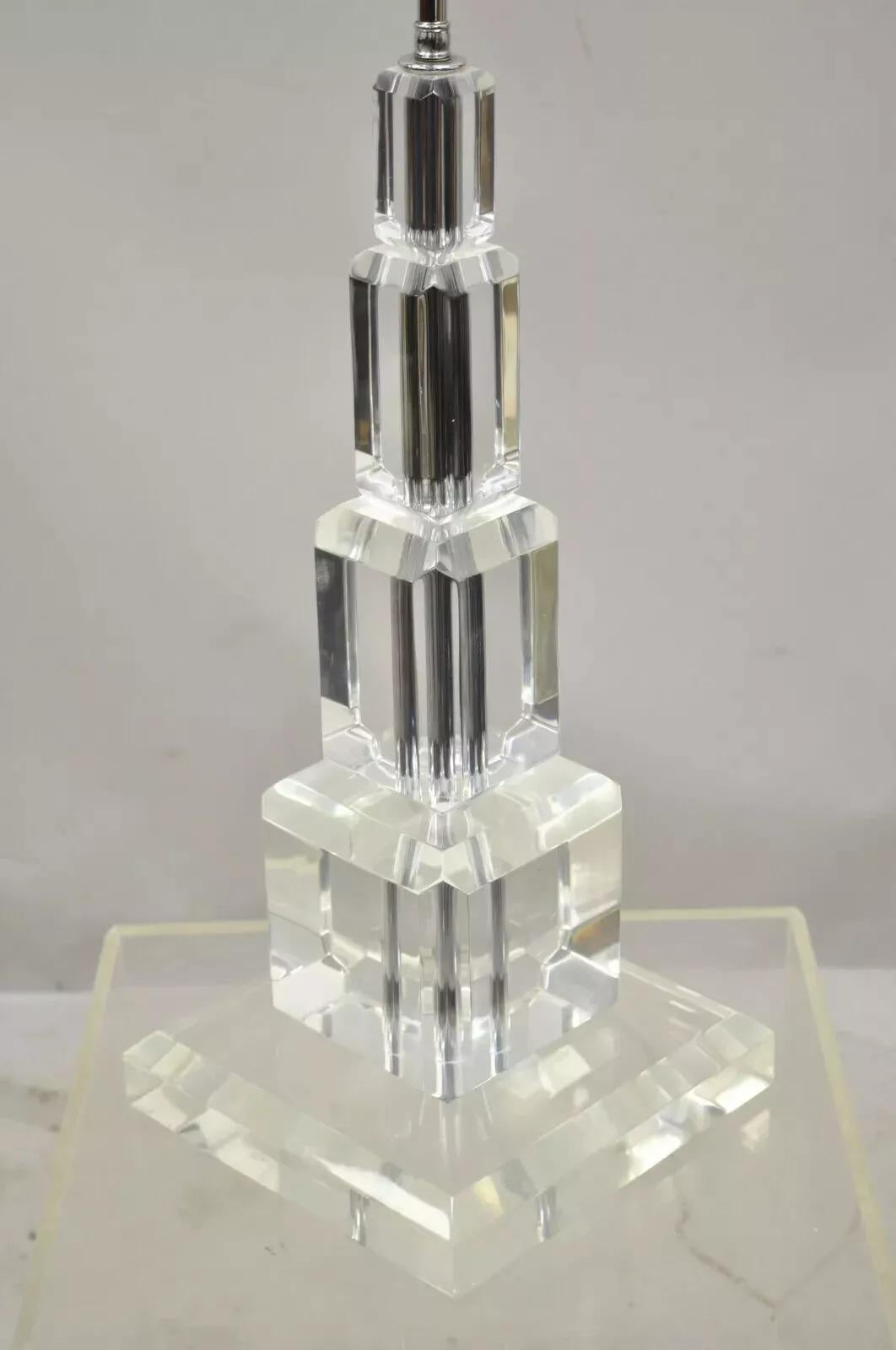 Mid Century Modern Large Stacked Lucite Acrylic Skyscraper Table Lamp by Art-Vue For Sale 4