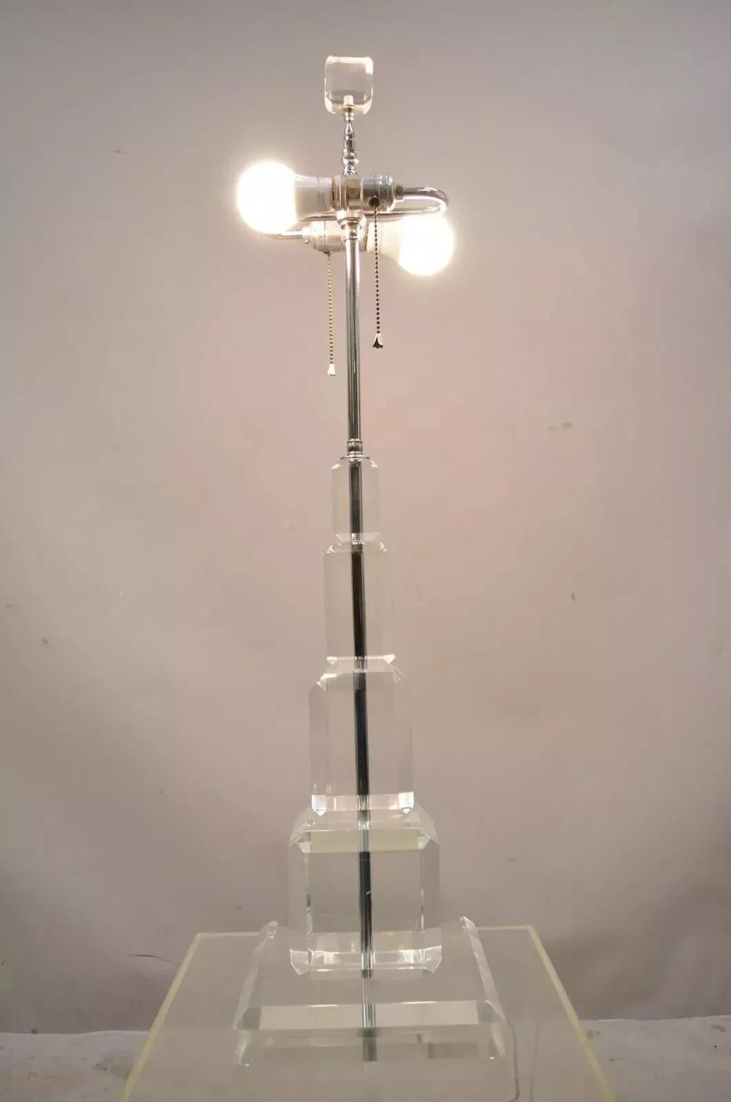 Mid-Century Modern Mid Century Modern Large Stacked Lucite Acrylic Skyscraper Table Lamp by Art-Vue For Sale