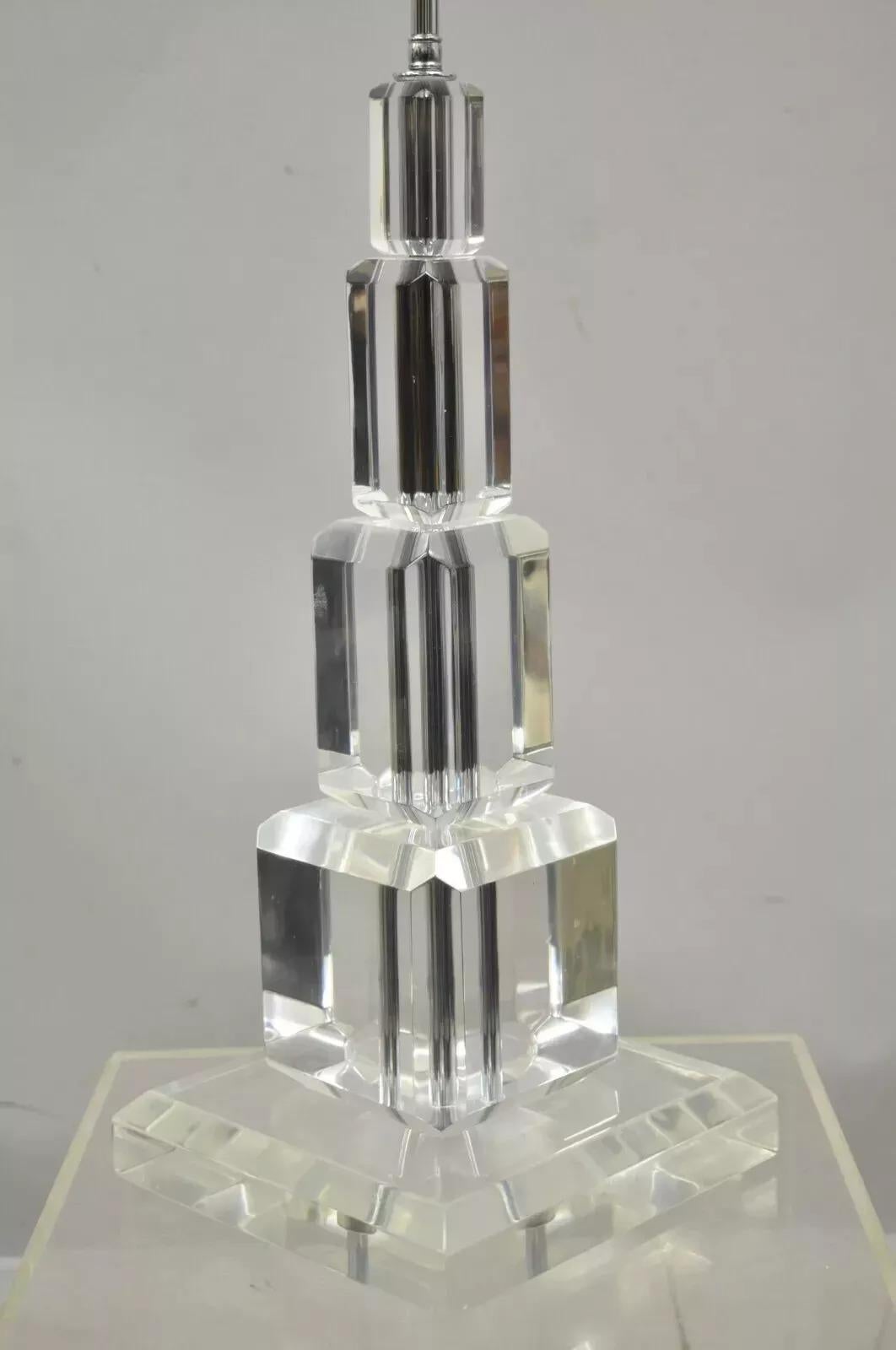 Unknown Mid Century Modern Large Stacked Lucite Acrylic Skyscraper Table Lamp by Art-Vue For Sale
