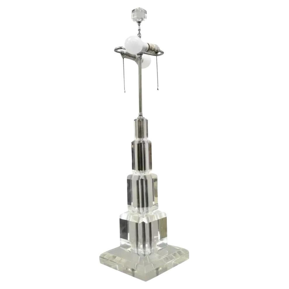 Mid Century Modern Large Stacked Lucite Acrylic Skyscraper Table Lamp by Art-Vue