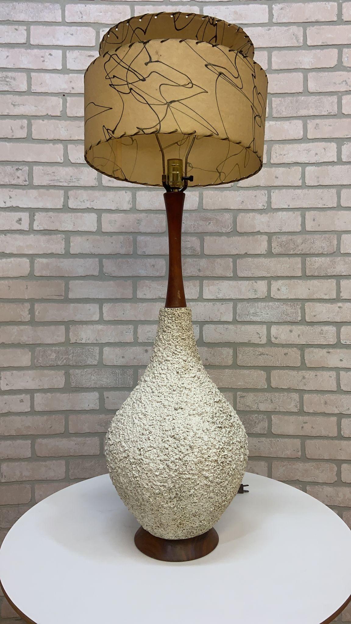 Mid-Century Modern Mid Century-Modern Large Teak Popcorn Base Table Lamps - Pair For Sale