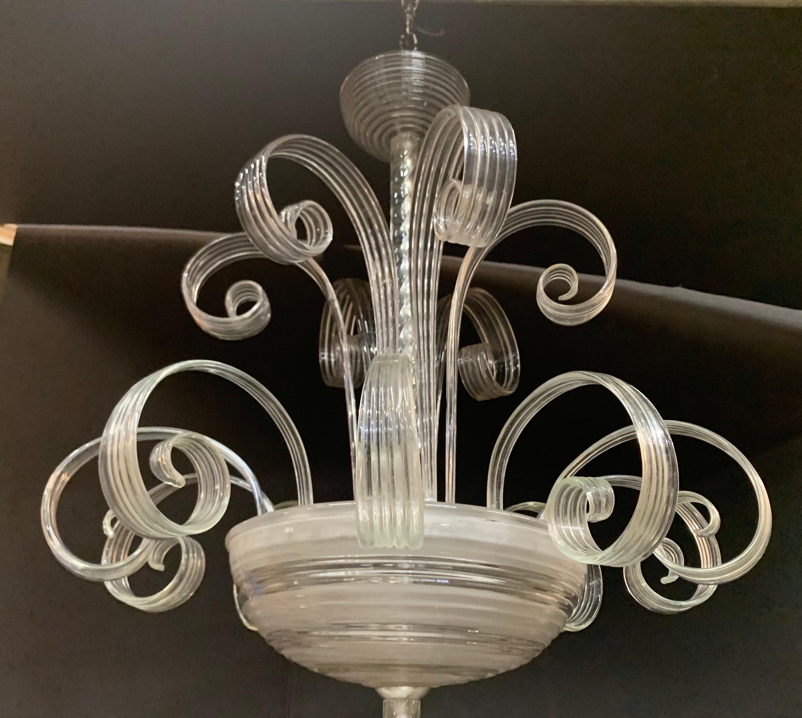 Italian Mid-Century Modern Large Venetian Lorin Marsh Murano Glass Scrolled Chandelier