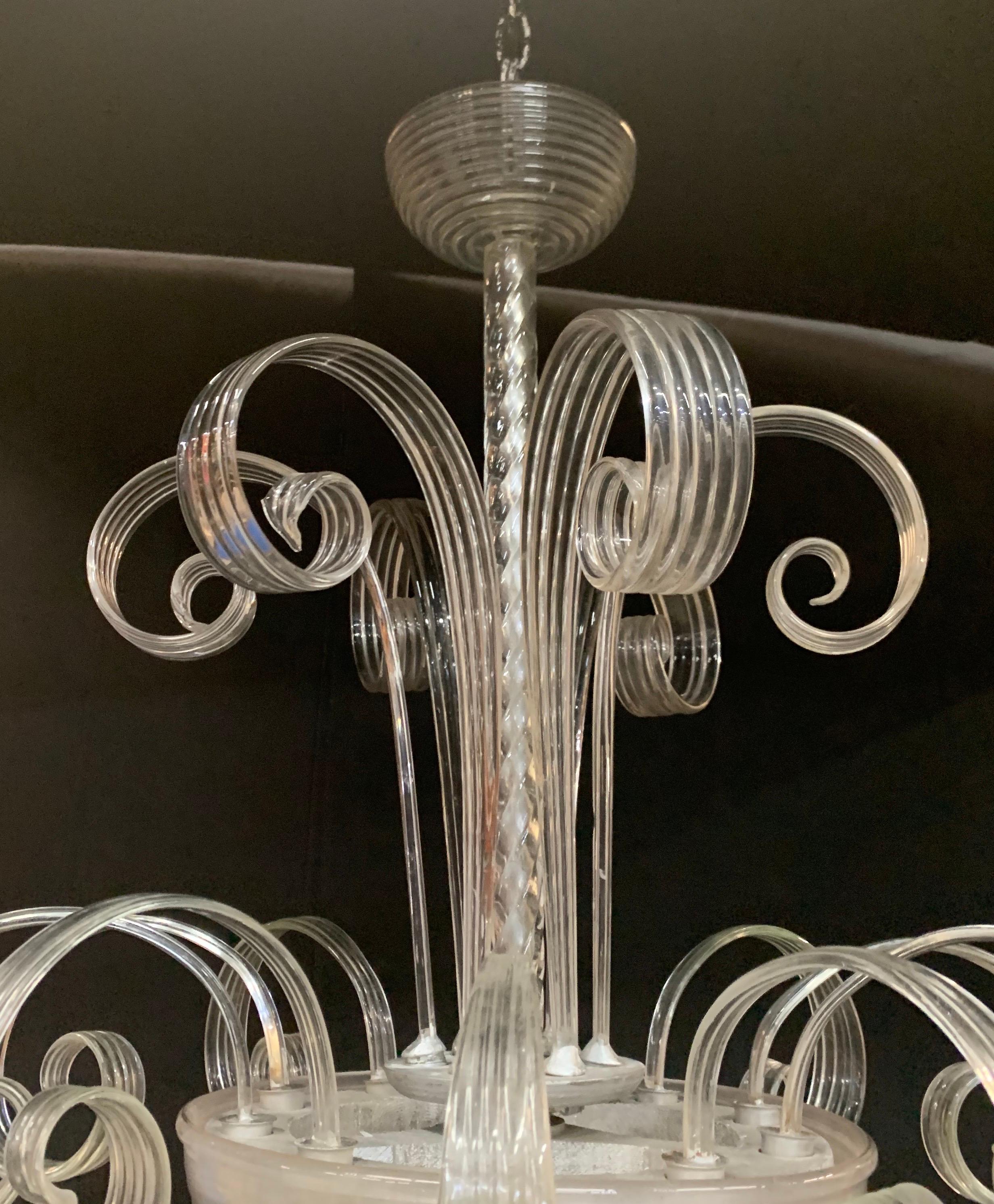 Mid-Century Modern Large Venetian Lorin Marsh Murano Glass Scrolled Chandelier In Good Condition In Roslyn, NY