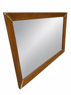 Mid-Century Modern Large Walnut & Brass Wall Mirror