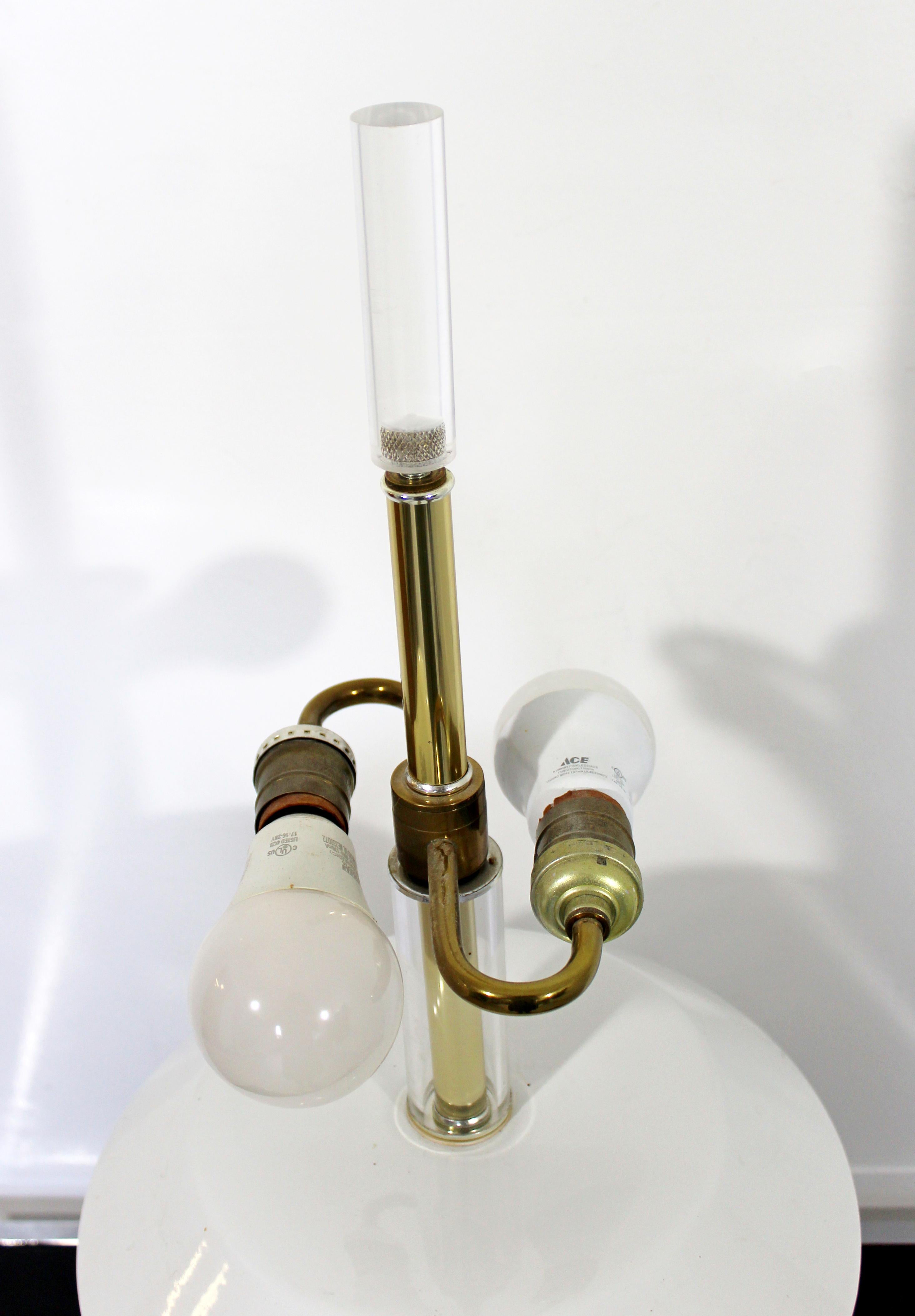 Late 20th Century Mid-Century Modern Large White Ceramic Brass and Lucite Architectural Lamp Bauer