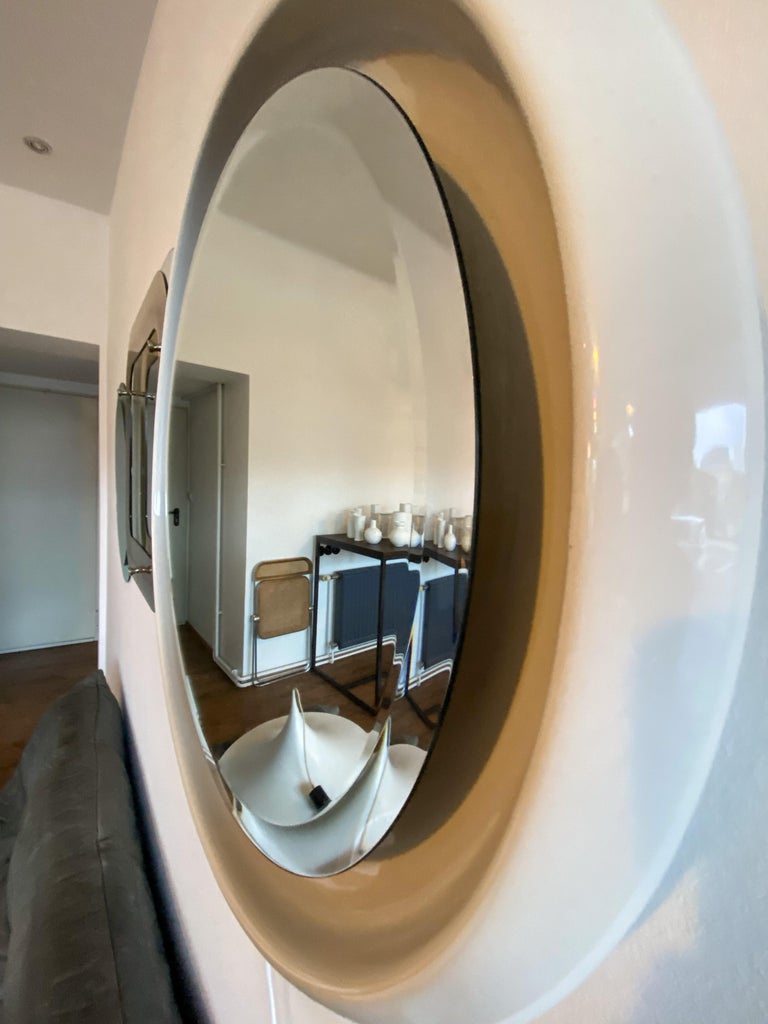 Mid-Century Modern Large White Ceramic Built -in Light Wall Mirror ...