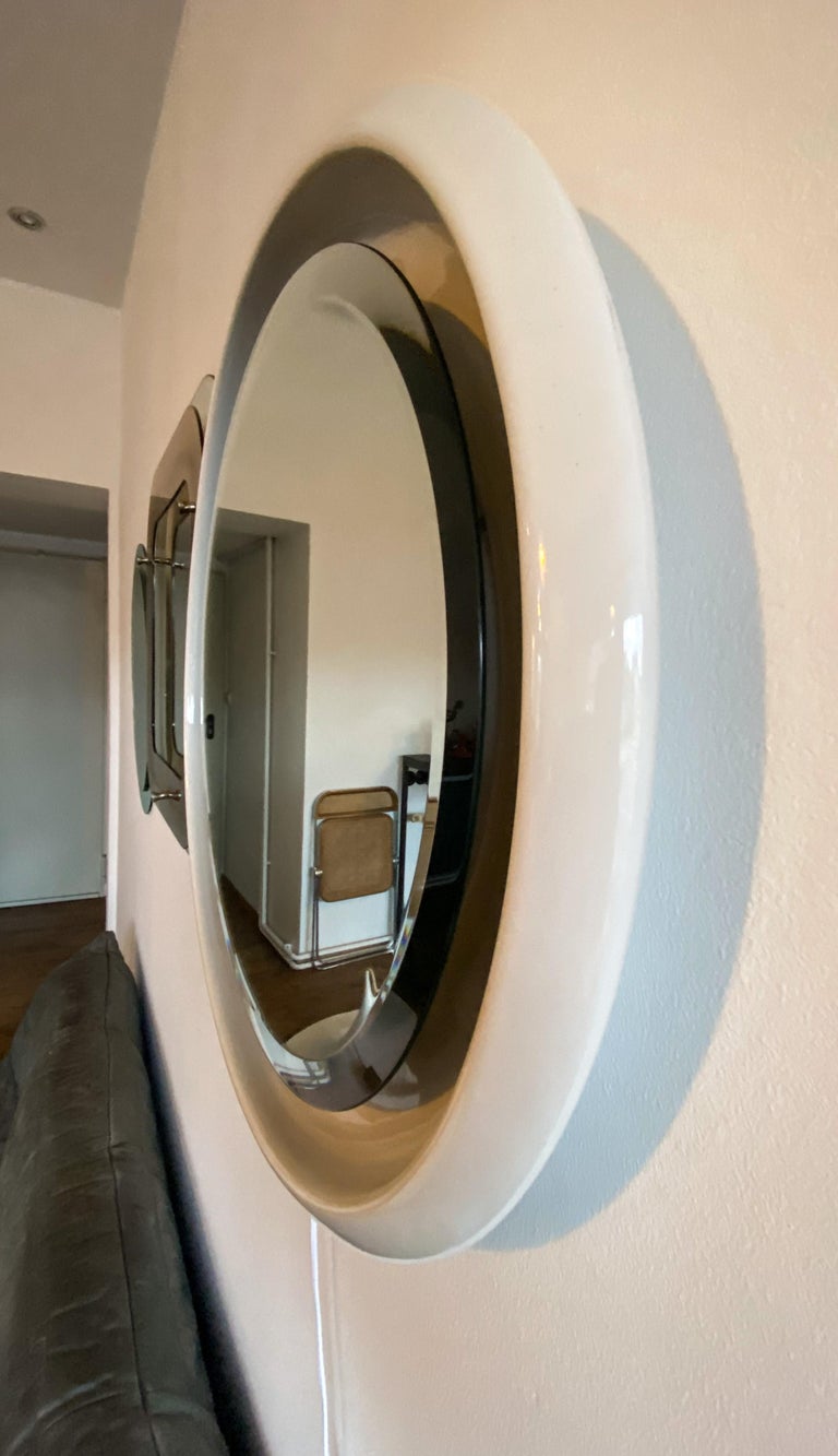 Mid-Century Modern Large White Ceramic Built -in Light Wall Mirror ...