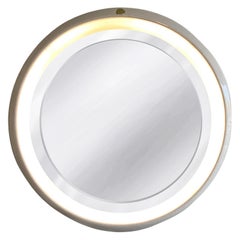 Mid-Century Modern Large White Ceramic Built -in Light Wall Mirror, Italy 1970s