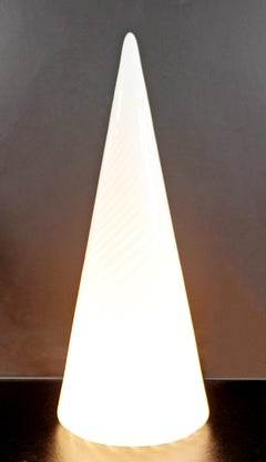 Mid-Century Modern Large White Vetri Murano Glass Conical Table Lamp 1970s Italy