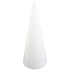 Mid-Century Modern Large White Vetri Murano Glass Conical Table Lamp 1970s Italy