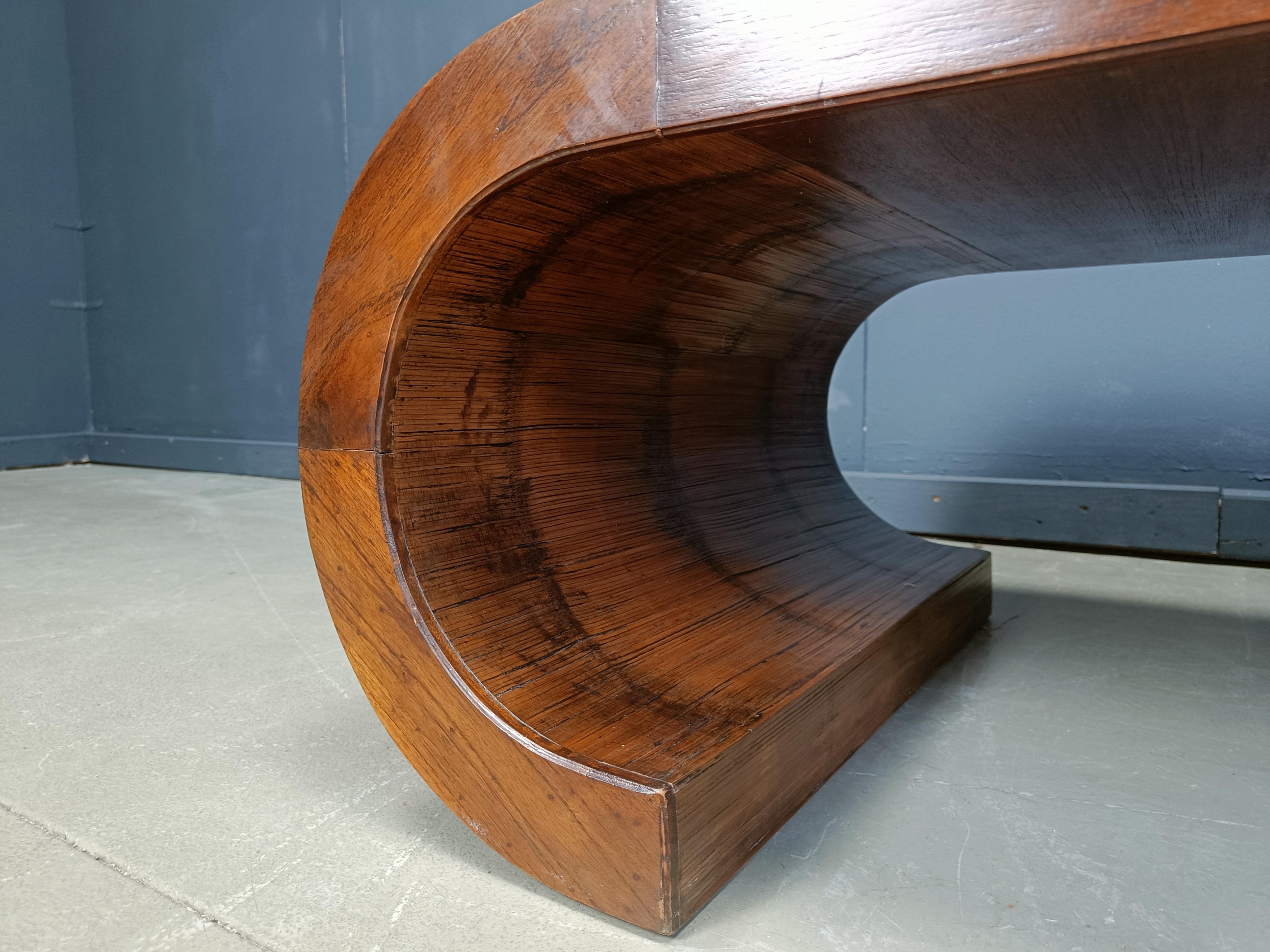 Bohemian Mid-Century Modern Large Wooden Scroll Coffee Table Baughman Style, 1960s
