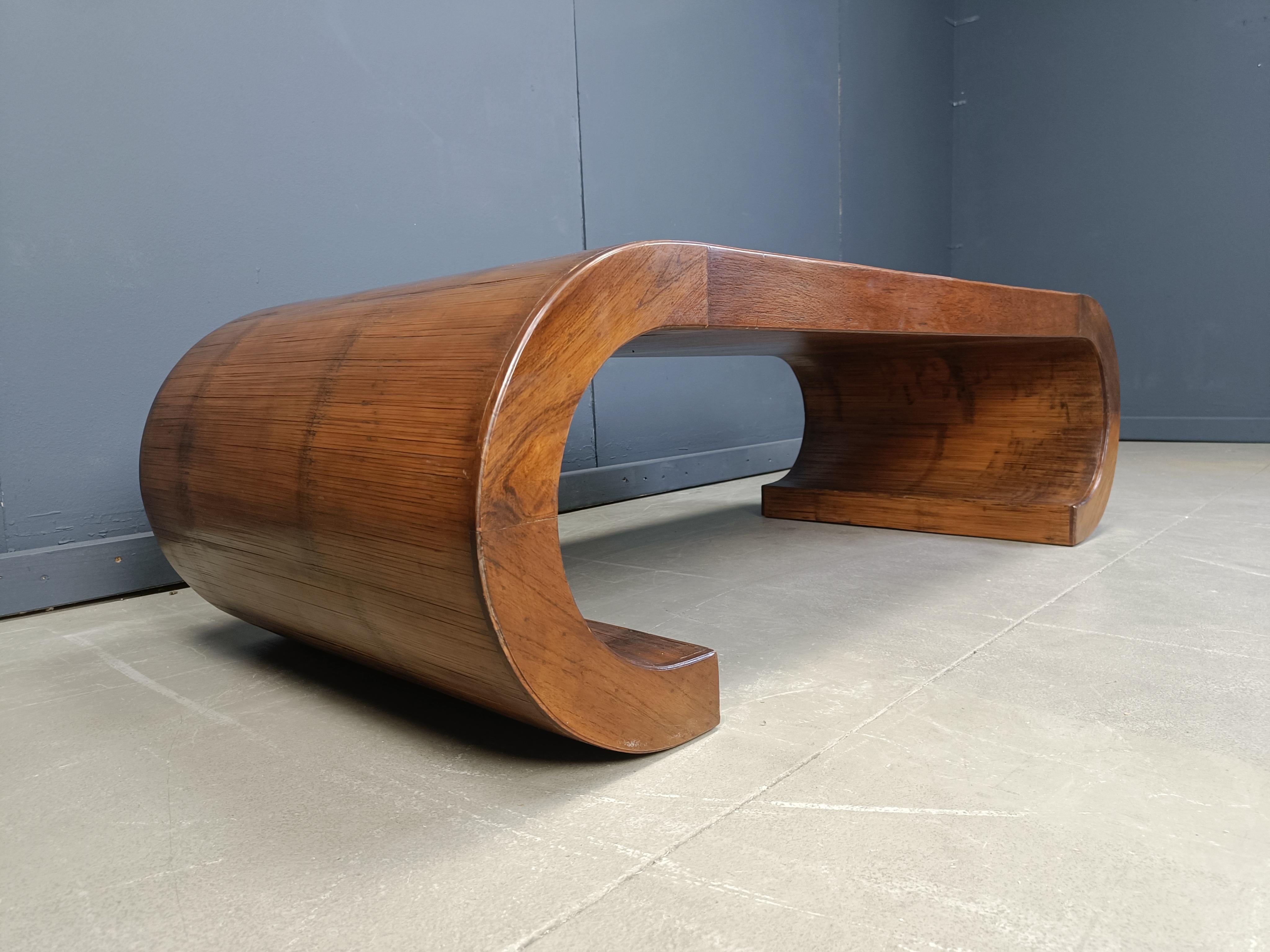 Belgian Mid-Century Modern Large Wooden Scroll Coffee Table Baughman Style, 1960s
