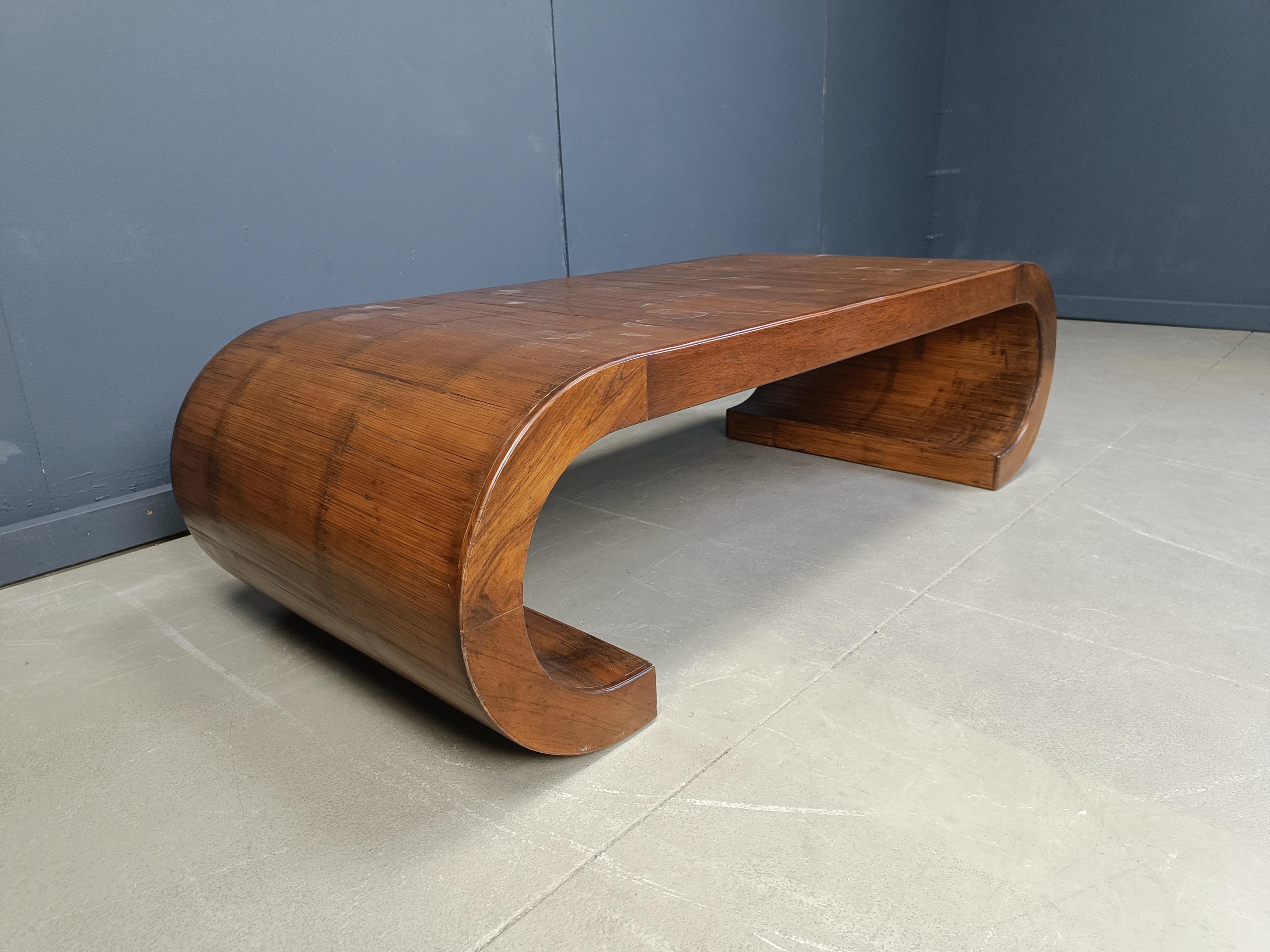 Mid-Century Modern Large Wooden Scroll Coffee Table Baughman Style, 1960s In Good Condition In Leuven, Vlaams Gewest