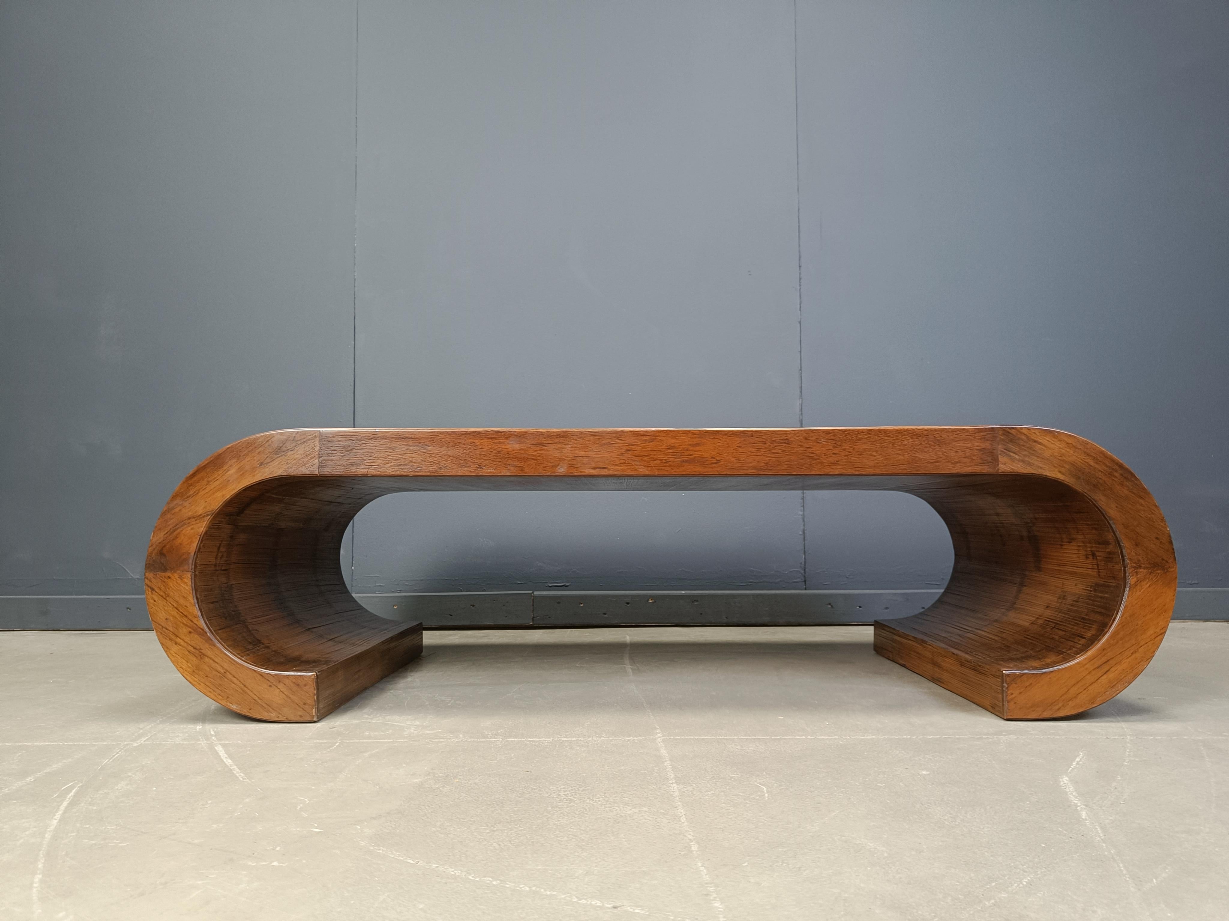 Mid-Century Modern Large Wooden Scroll Coffee Table Baughman Style, 1960s 2
