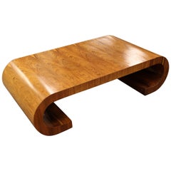 Mid-Century Modern Large Wooden Scroll Coffee Table Baughman Style, 1960s