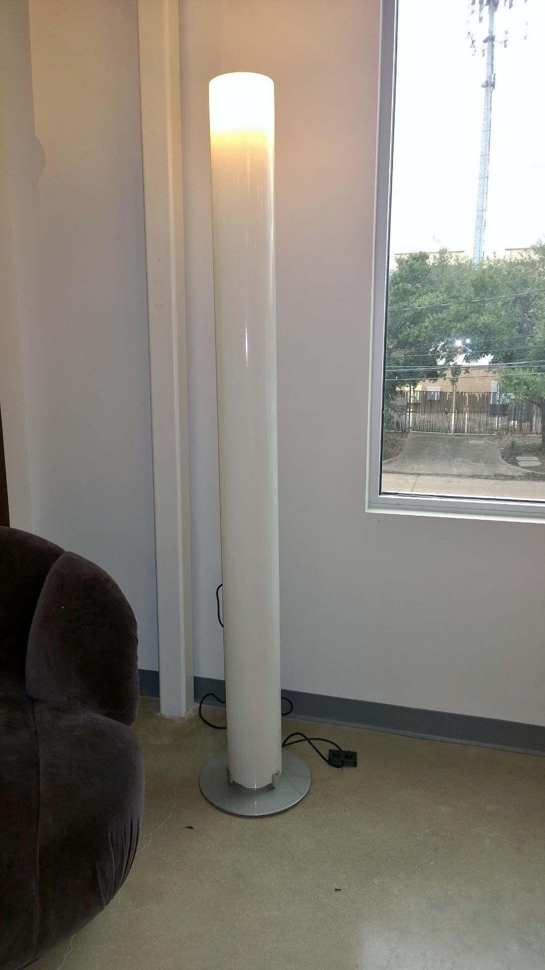 White Castiglioni Stylos Floor Lamp with Metal Base and Upper and Lower Lighting In Good Condition In Houston, TX