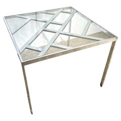 Mid Century Modern Lattice Chrome Inlaid Glass Top Dining/Card Table