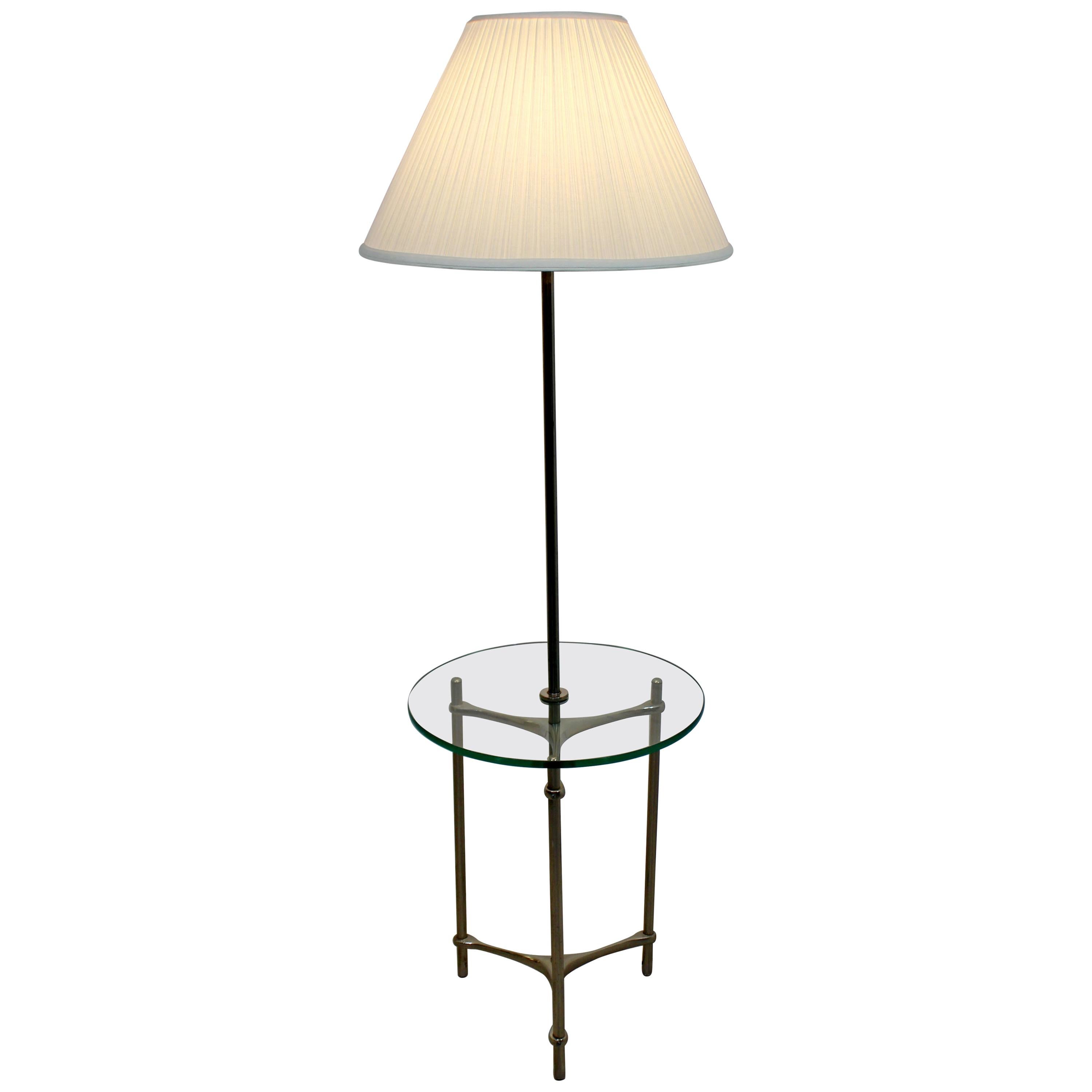 Mid-Century Modern Laurel Aluminum Glass Tripod Floor Lamp Table Original Shade