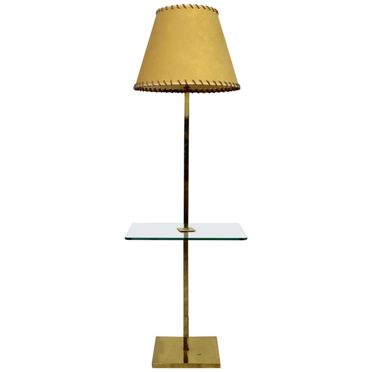 Mid Century Modern Laurel Brass Floor, Floor Lamp With Glass Table Attached