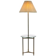 Mid-Century Modern Laurel Brass Glass Tripod Floor Lamp Table, 1970s