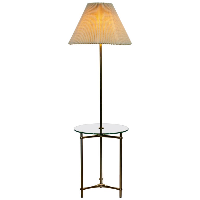 Mid Century Modern Laurel Brass Glass, Mid Century Brass Floor Lamp Table