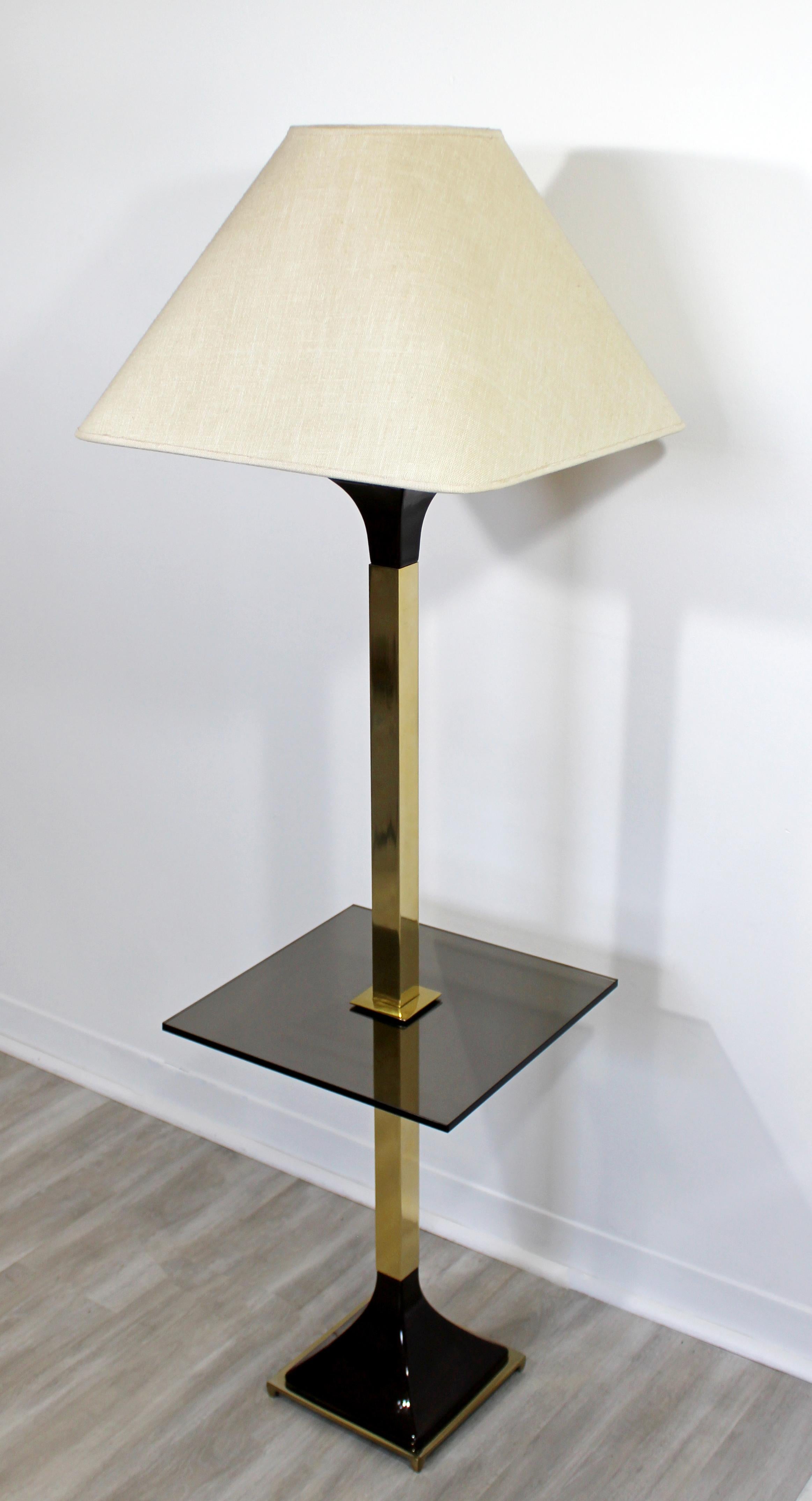 American Mid-Century Modern Laurel Brass Porcelain Glass Floor Lamp Table Original Shade