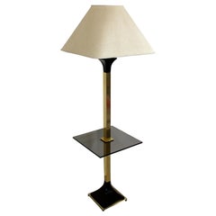 Mid-Century Modern Laurel Brass Porcelain Glass Floor Lamp Table Original Shade