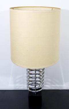 Mid-Century Modern Laurel Chrome Spring Table Lamp 1970s Orig Shade & Finial