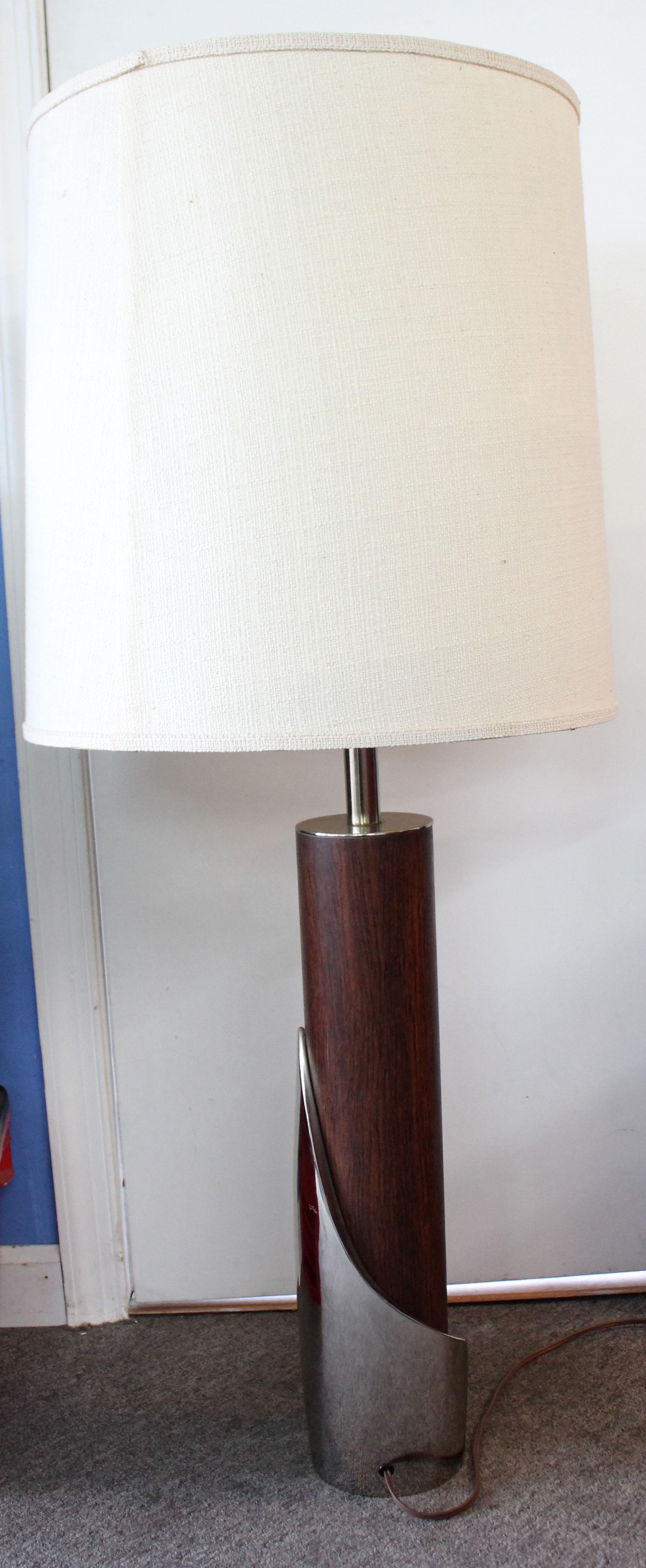 American Mid-Century Modern Laurel Sculptural Walnut Chrome Table Lamp