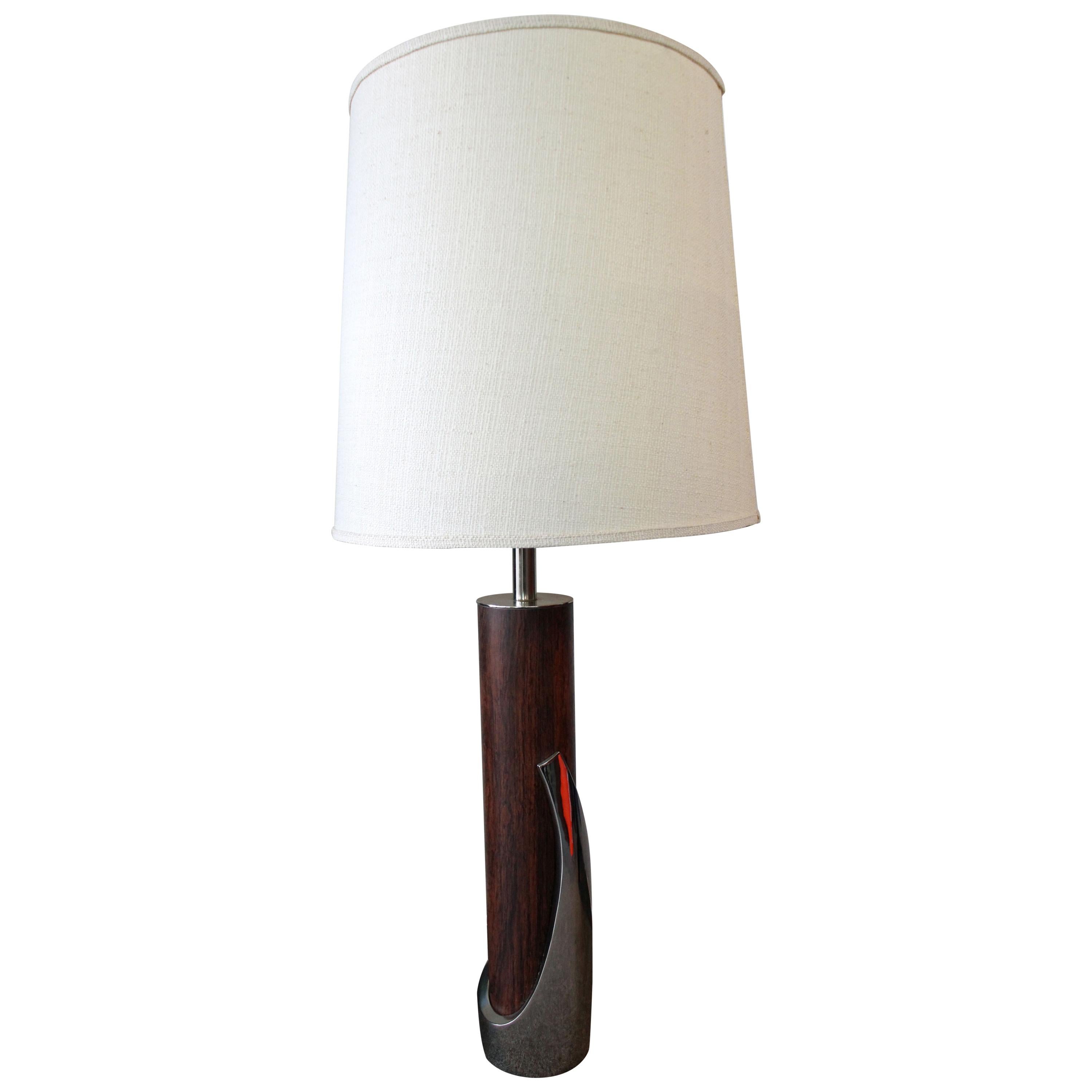 Mid-Century Modern Laurel Sculptural Walnut Chrome Table Lamp
