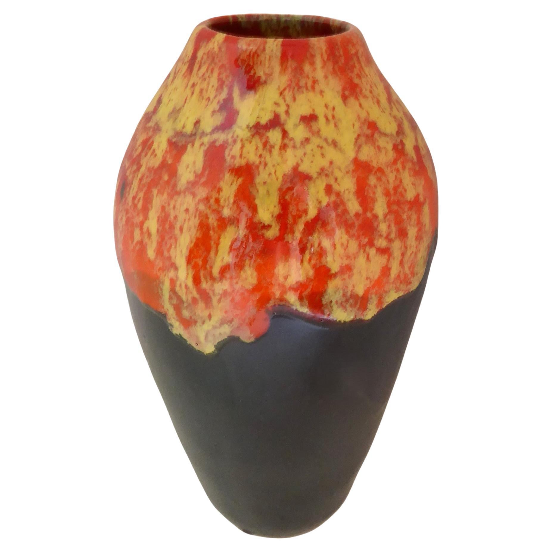 Mid Century Modern Lava Glaze Pottery Vase Hungary 1960s