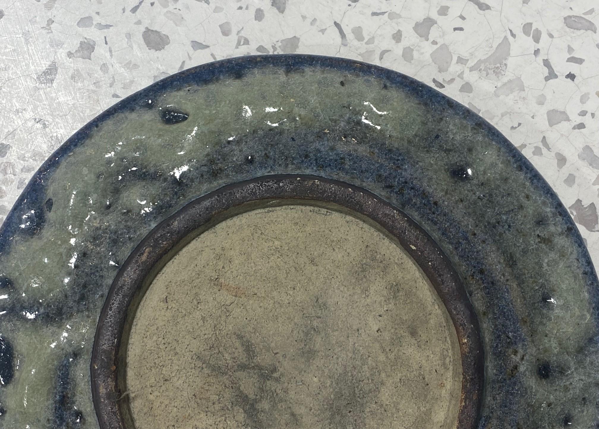 Mid-Century Modern Lava Glazed Blue Ceramic California Studio Pottery Plate For Sale 5