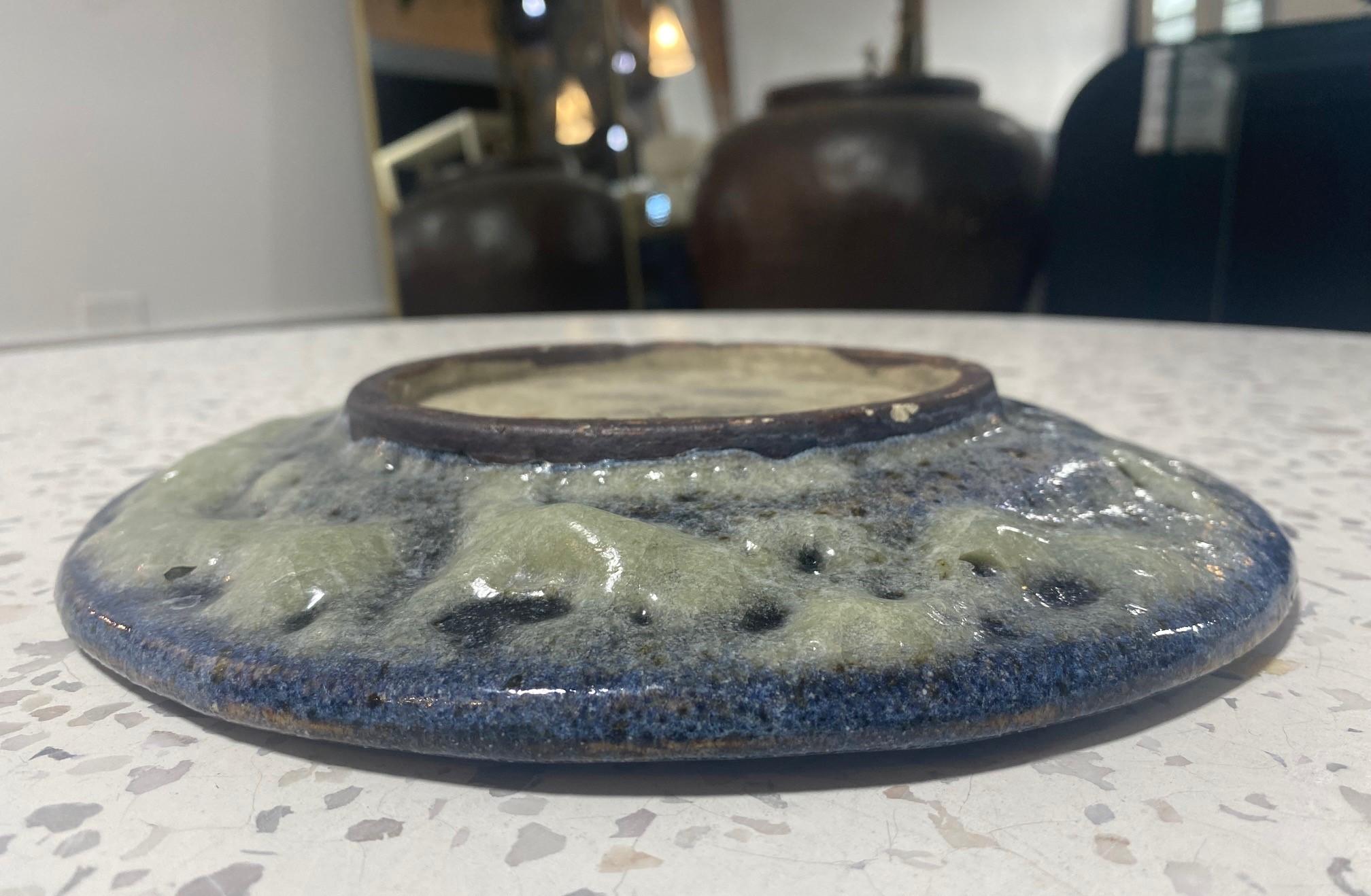 Mid-Century Modern Lava Glazed Blue Ceramic California Studio Pottery Plate For Sale 6