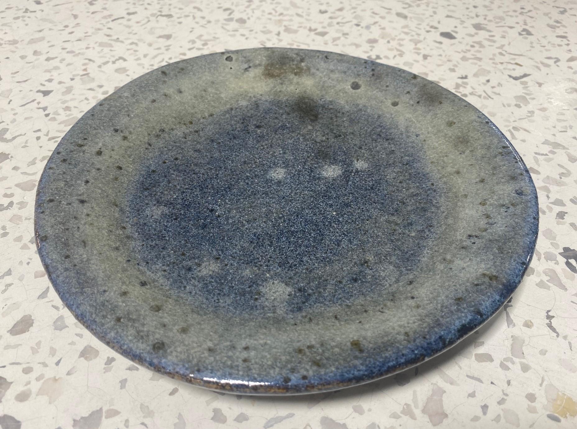 American Mid-Century Modern Lava Glazed Blue Ceramic California Studio Pottery Plate For Sale