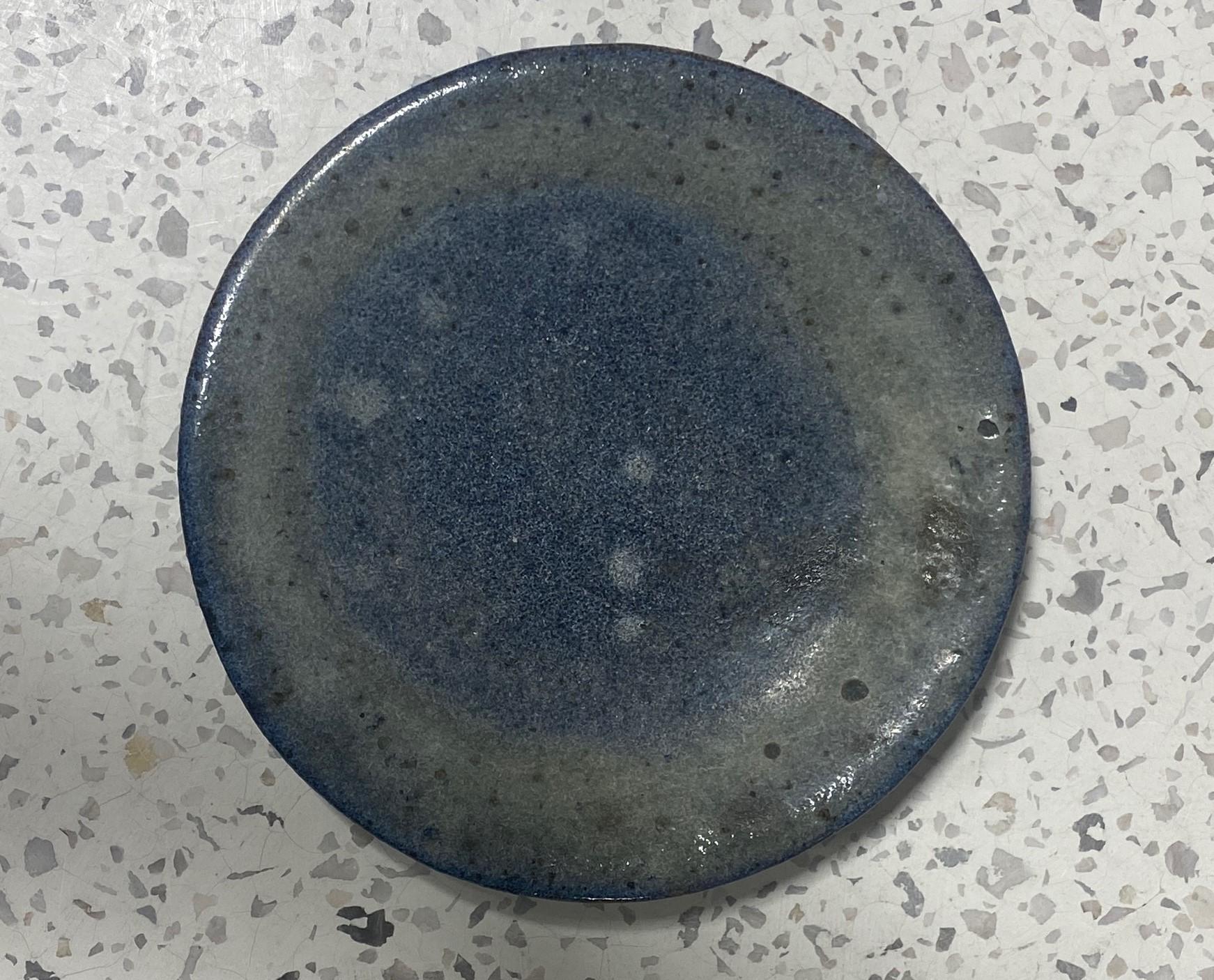 20th Century Mid-Century Modern Lava Glazed Blue Ceramic California Studio Pottery Plate For Sale