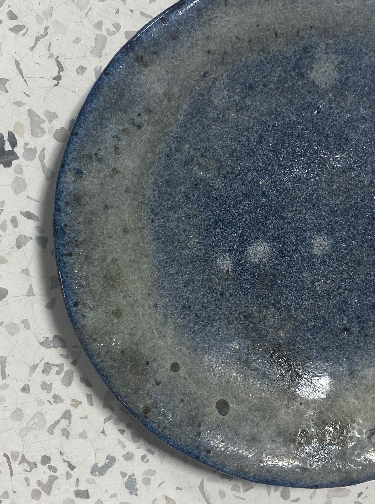Mid-Century Modern Lava Glazed Blue Ceramic California Studio Pottery Plate For Sale 1