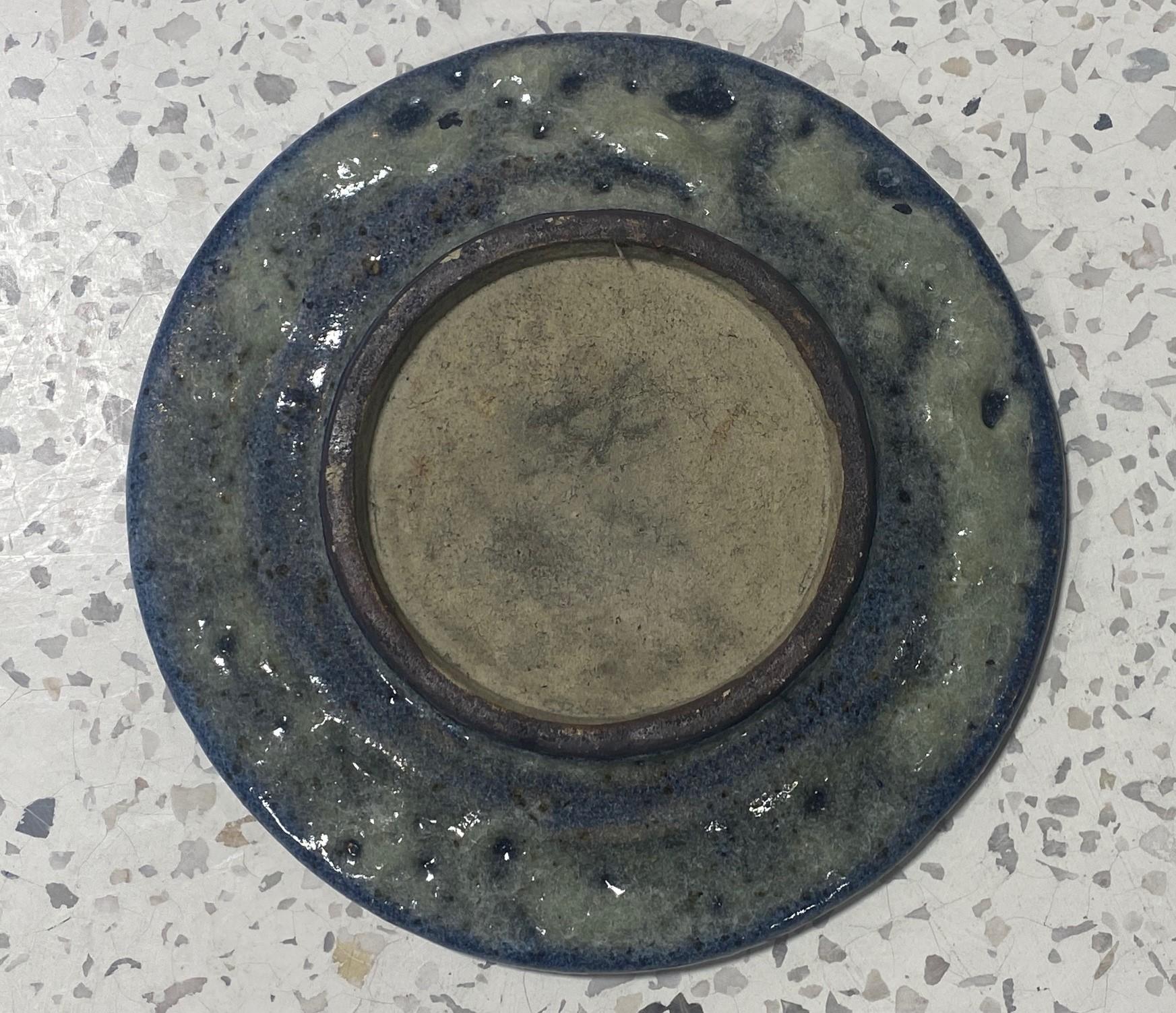 Mid-Century Modern Lava Glazed Blue Ceramic California Studio Pottery Plate For Sale 2