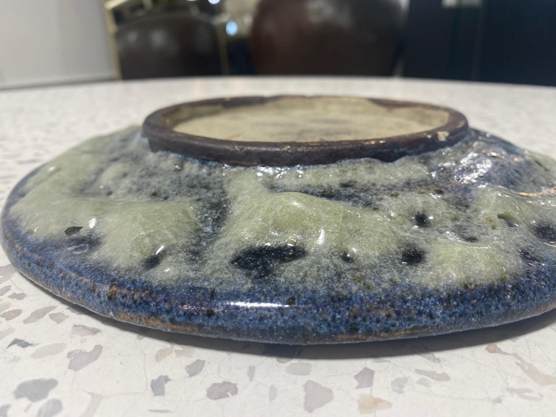 Mid-Century Modern Lava Glazed Blue Ceramic California Studio Pottery Plate For Sale 4