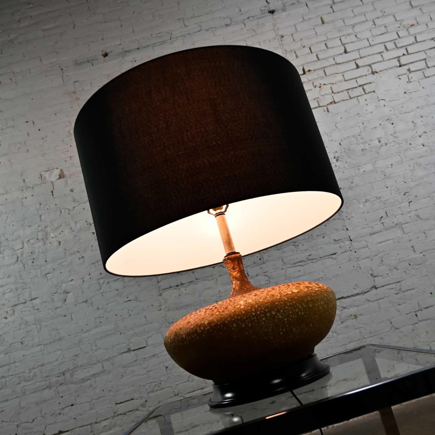 Mid-Century Modern Lava Glazed Large Scale Table Lamp New Faux Silk Drum Shade For Sale 4