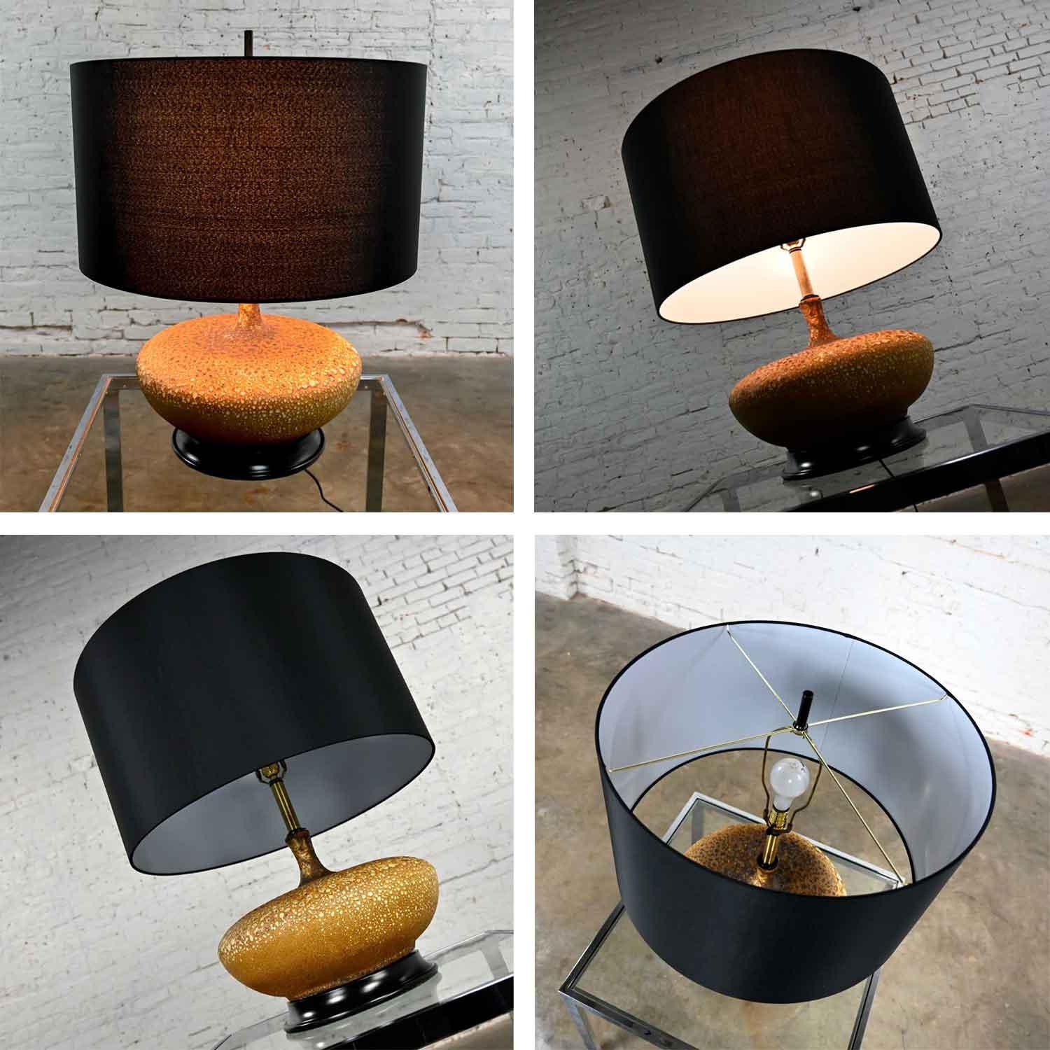 Mid-Century Modern Lava Glazed Large Scale Table Lamp New Faux Silk Drum Shade For Sale 5