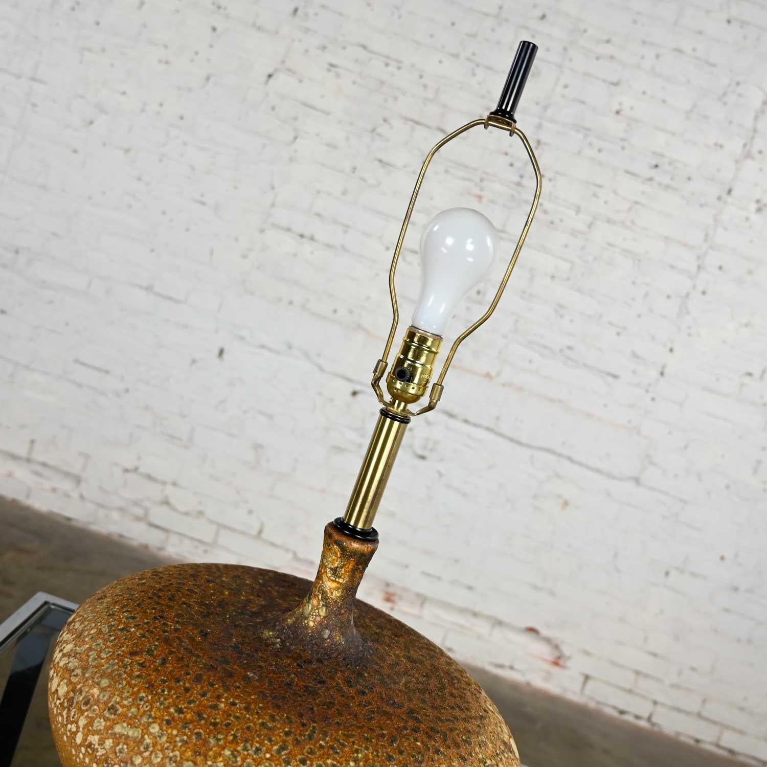 Mid-Century Modern Lava Glazed Large Scale Table Lamp New Faux Silk Drum Shade For Sale 11