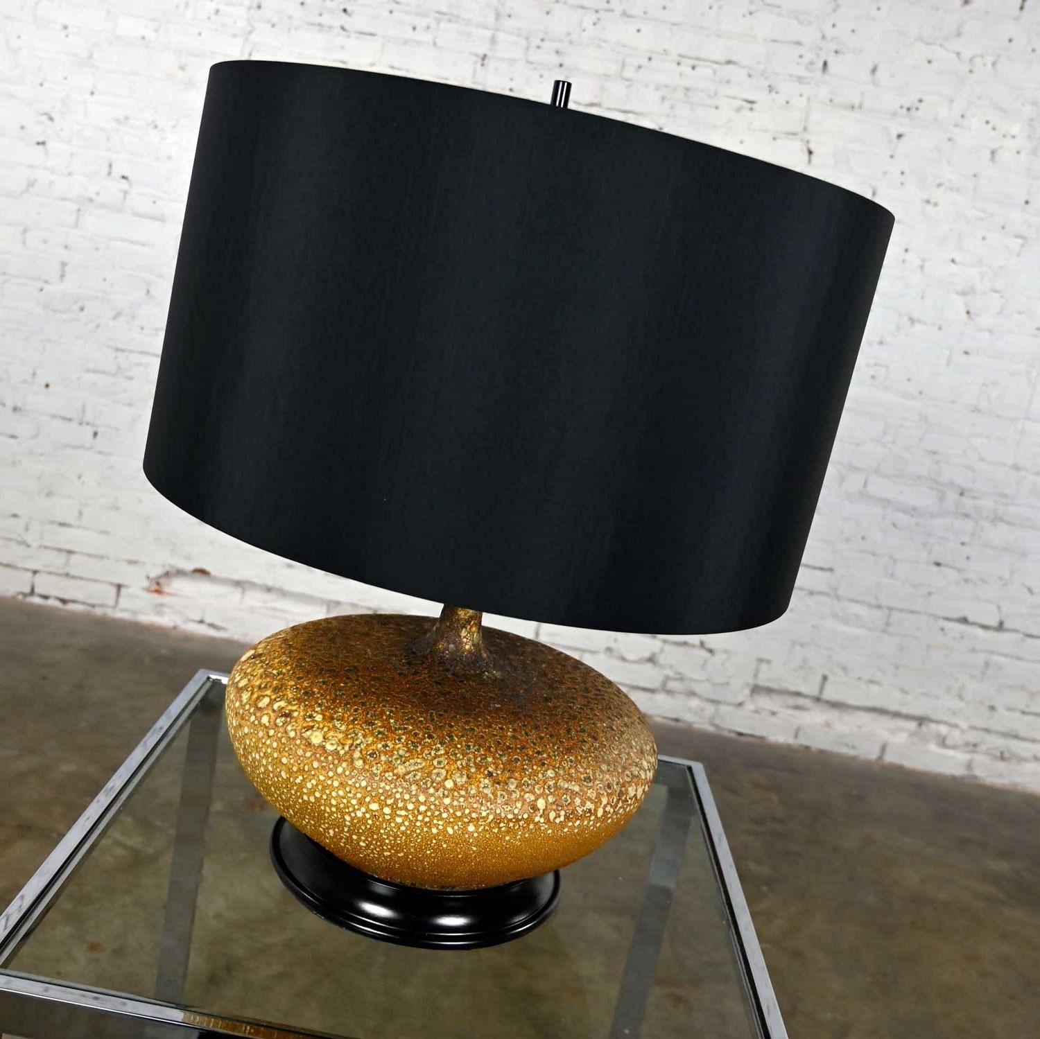 20th Century Mid-Century Modern Lava Glazed Large Scale Table Lamp New Faux Silk Drum Shade For Sale